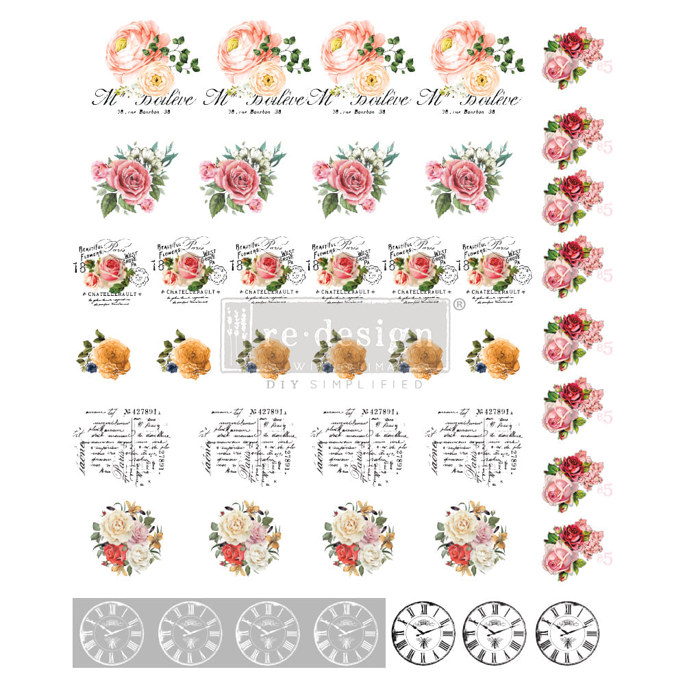 Vintage Rose Knob Transfers - 8.5" x 10.5", 1 sheet