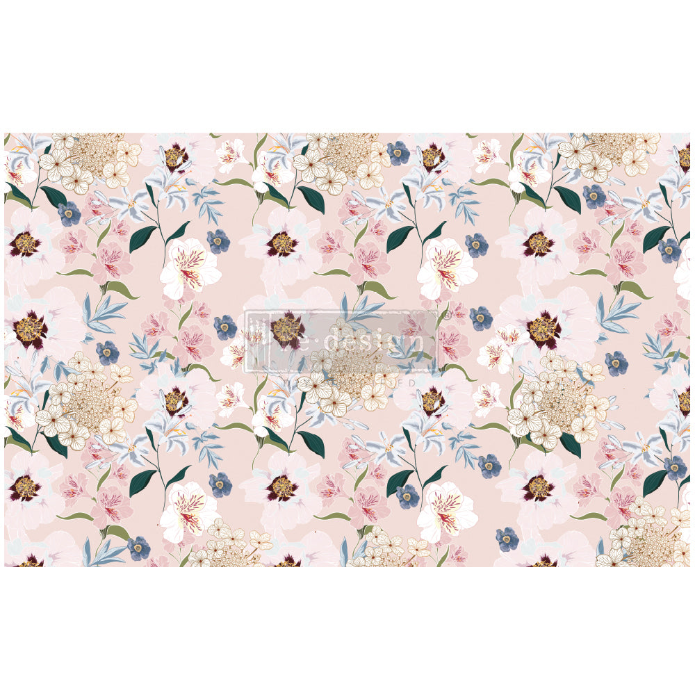 Blush Floral - Fiber Tissue Paper Decoupage - 1 sheet