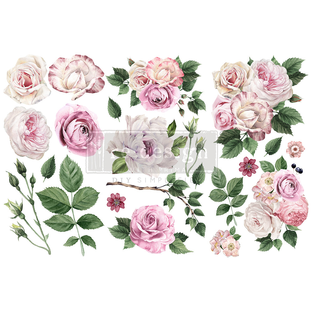 Delicate Roses - Small Transfer - 6" x 12", 3 sheets