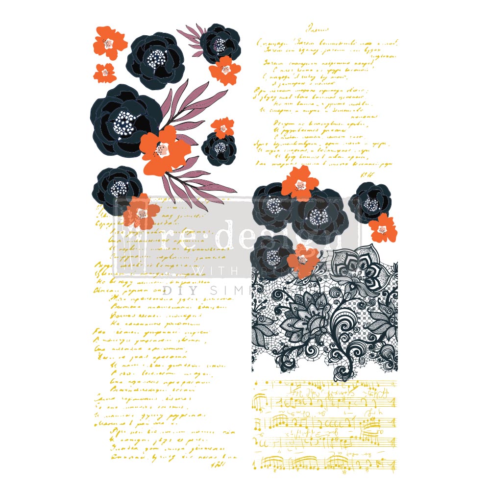 CeCe Fleur Noir Transfer - 24" x 35", 2 sheets