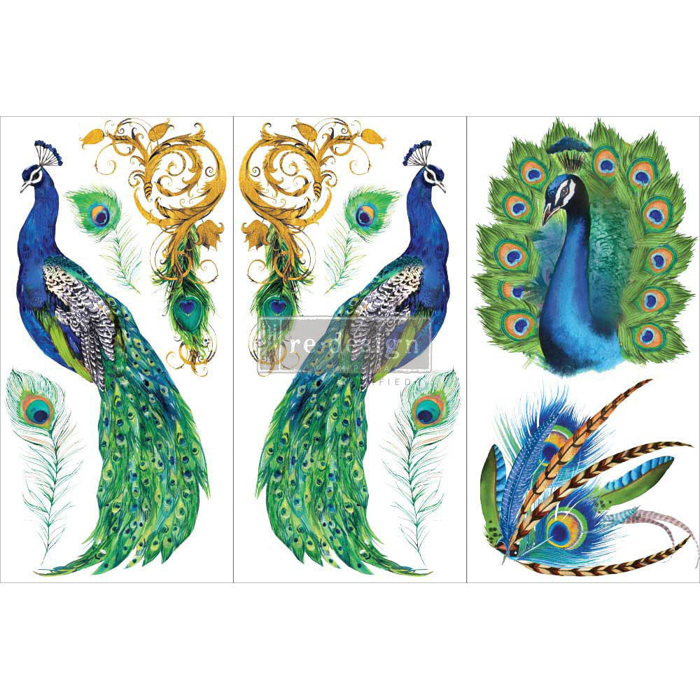 Peacock Paradise - Small Transfer - 6" x 12", 3 sheets