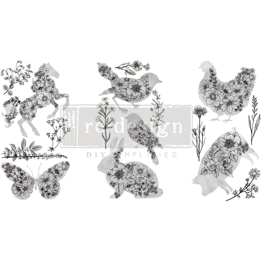 Scribbled Animals - Small Transfer - 6" x 12", 3 sheets