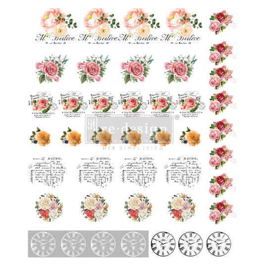 Vintage Rose  Knob Transfers - 8.5" x 10.5", 1 sheet