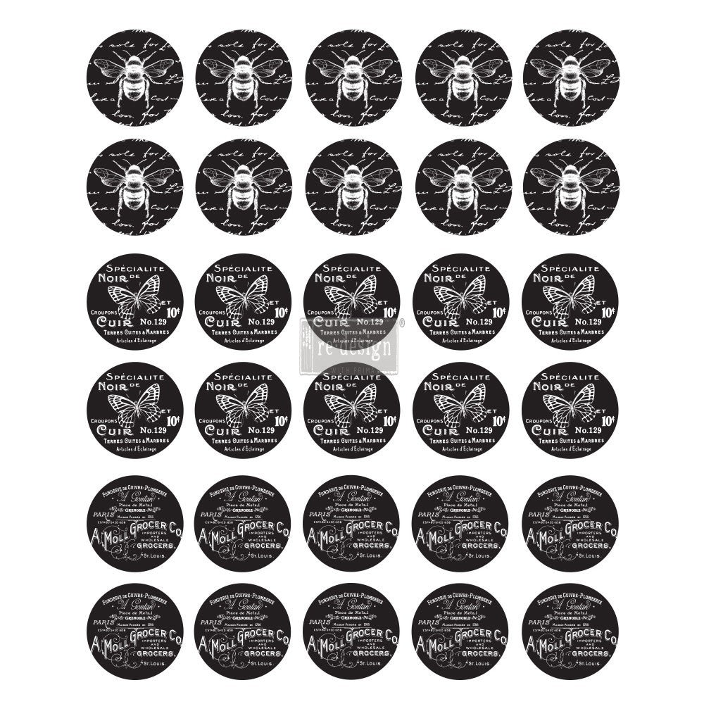 French Noir Knob Transfer - 8.5" x 10.5", 1 sheet