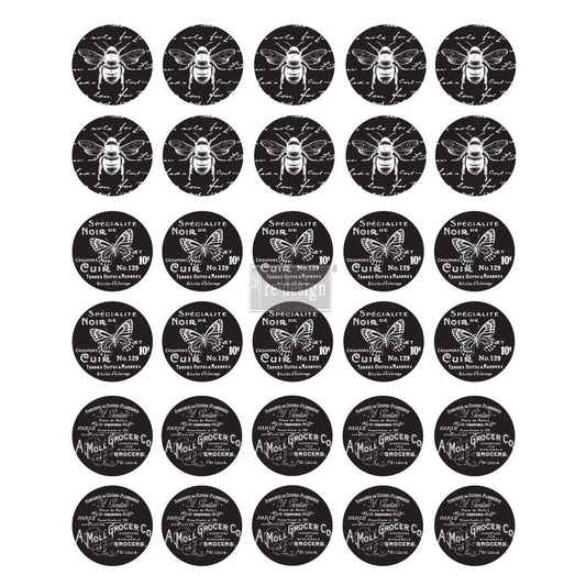 French Noir Knob Transfer - 8.5" x 10.5", 1 sheet