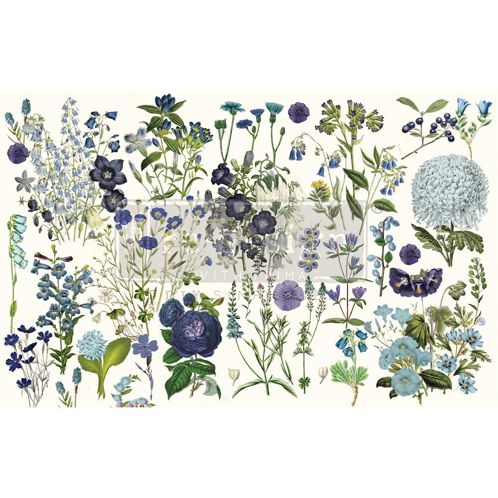 Blue Meadows - Fiber Tissue Paper Decoupage - 1 sheet