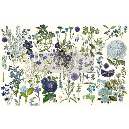 Blue Meadows - Fiber Tissue Paper Decoupage - 1 sheet