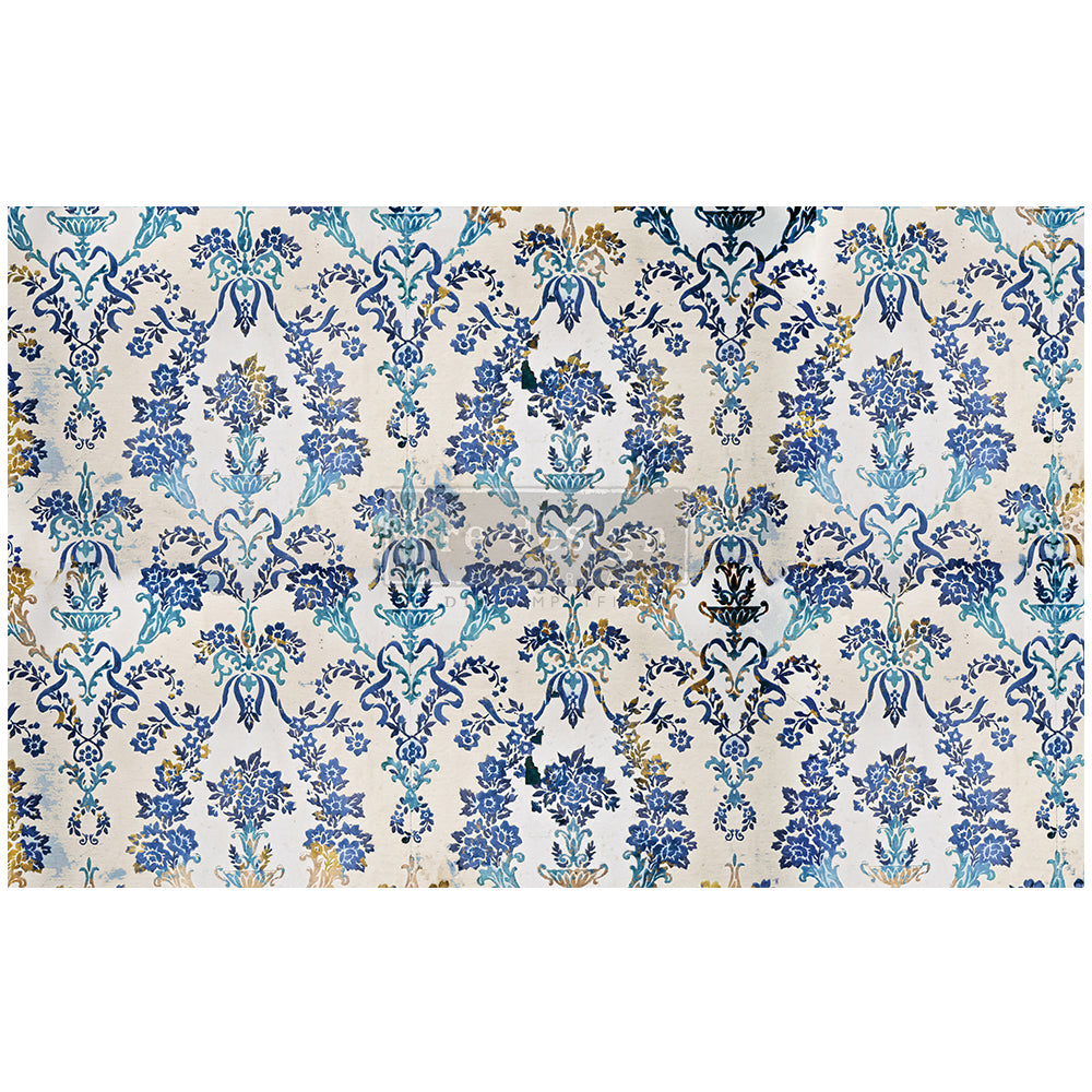 Cobalt Flourish - Fiber Tissue Paper Decoupage - 1 sheet
