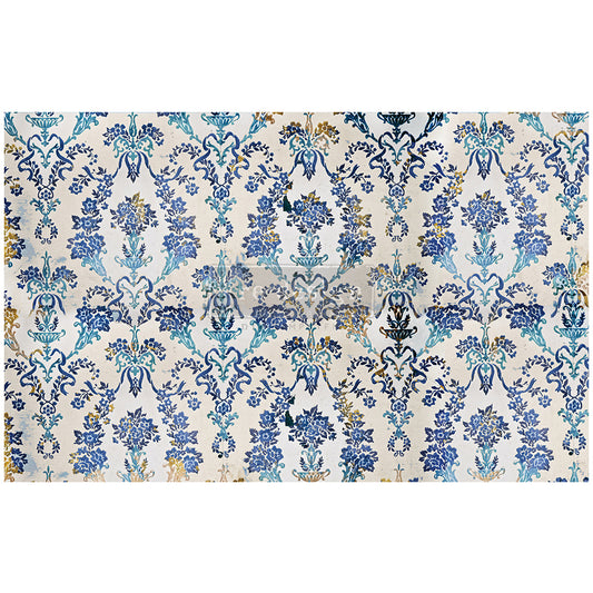 Cobalt Flourish - Fiber Tissue Paper Decoupage - 1 sheet