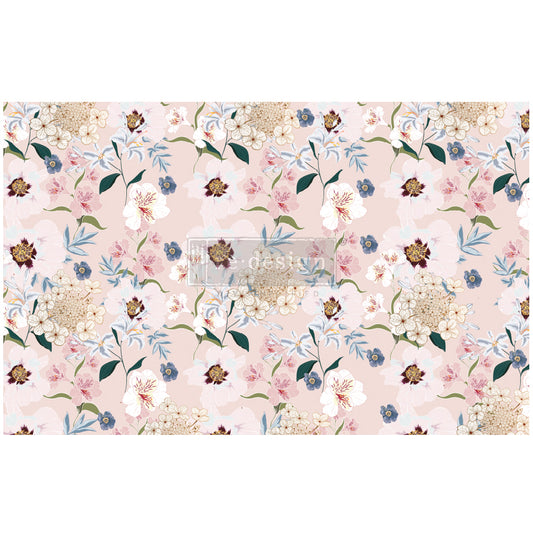 Blush Floral - Fiber Tissue Paper Decoupage - 1 sheet