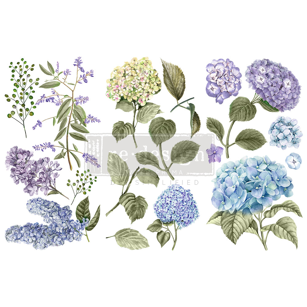Mystic Hydrangea - Small Transfer - 6" x 12", 3 sheets