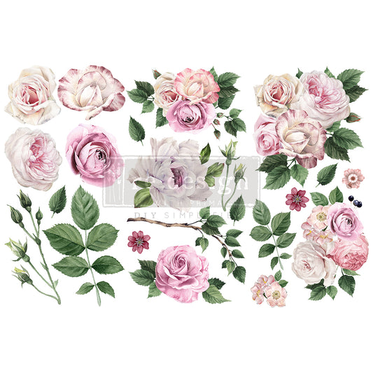 Delicate Roses - Small Transfer - 6" x 12", 3 sheets