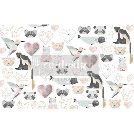 Origami Love - Fiber Tissue Paper Decoupage - 1 sheet