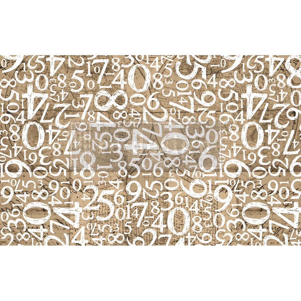 Engraved Numbers - Fiber Tissue Paper Decoupage - 1 sheet