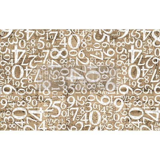 Engraved Numbers - Fiber Tissue Paper Decoupage - 1 sheet