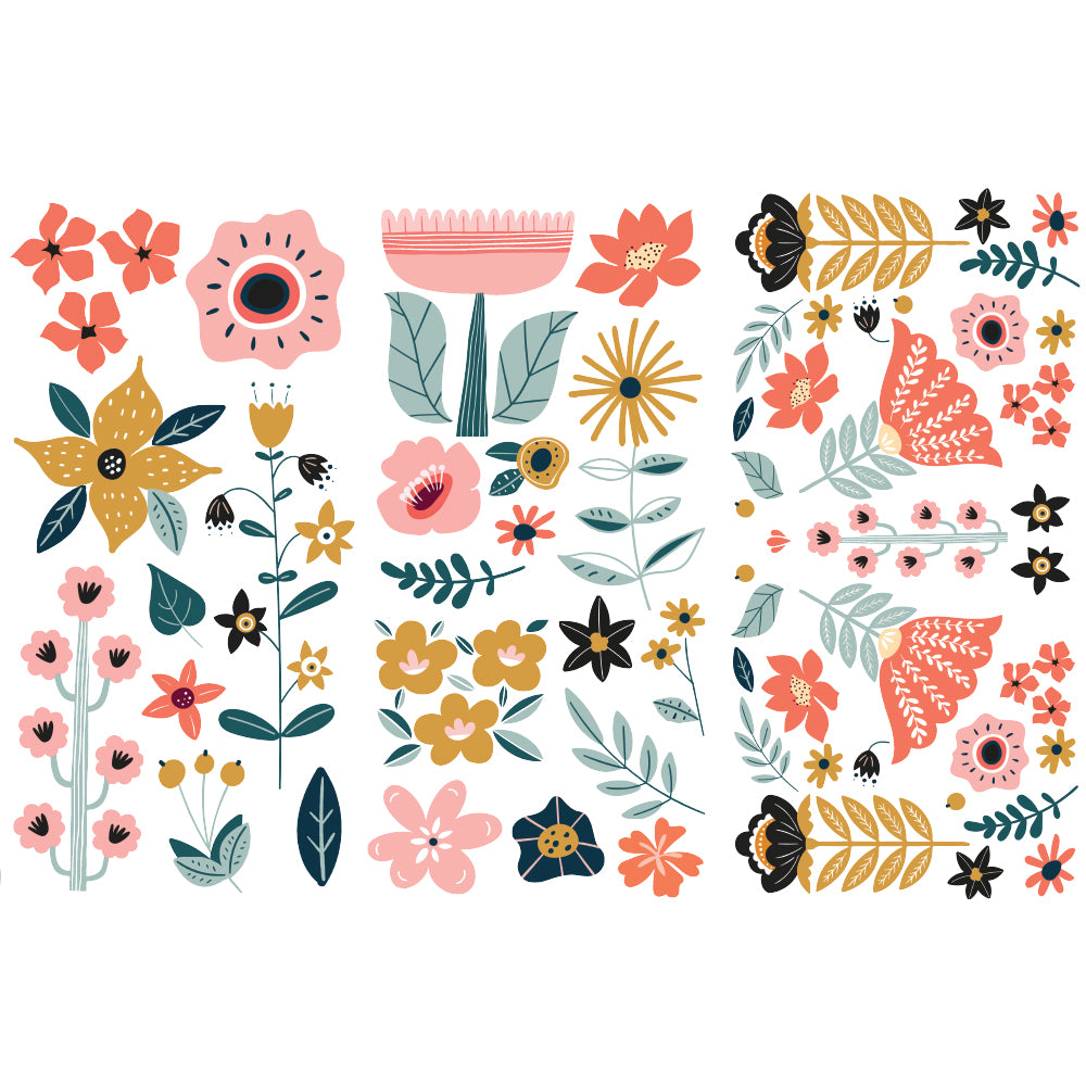 Doodle Flowers - Small Transfer - 6" x 12", 3 sheets