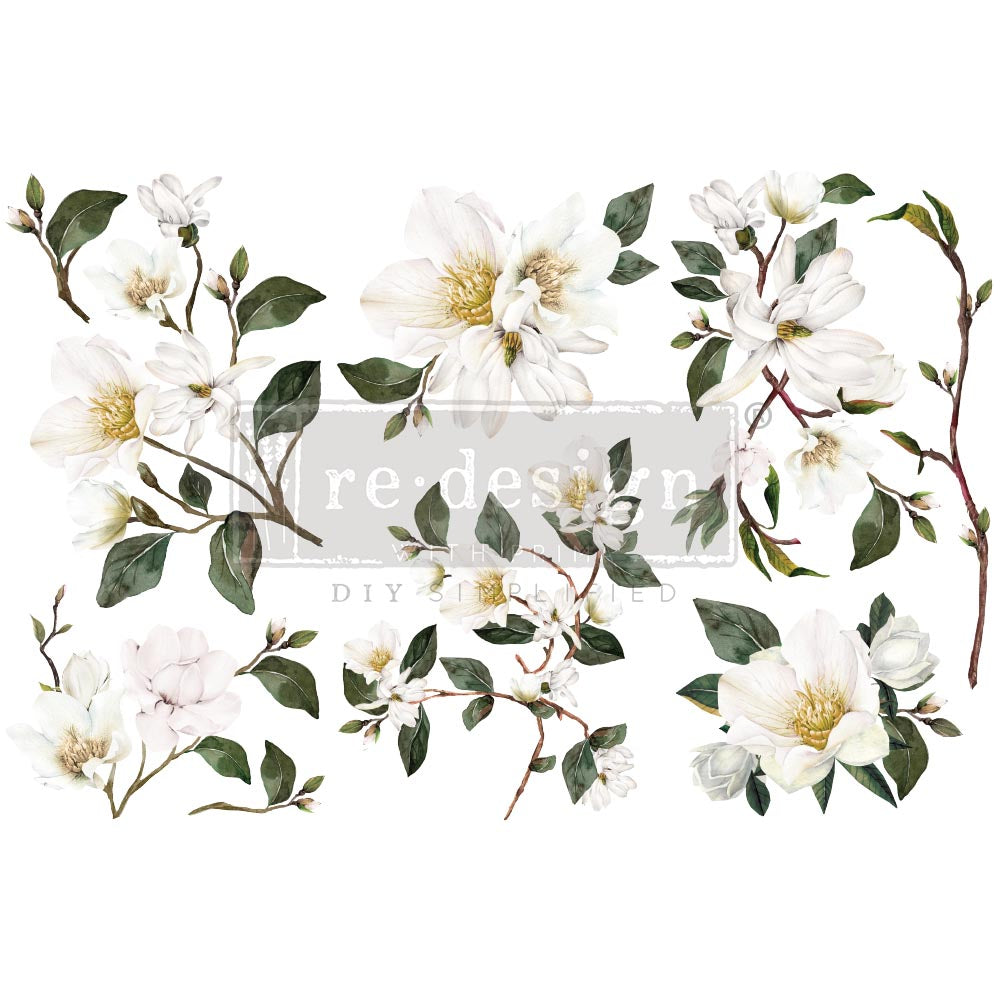 White Magnolia - Small Transfer - 6" x 12", 3 sheets