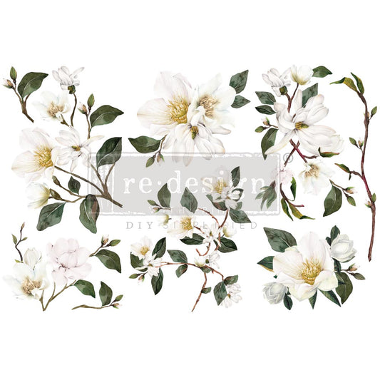 White Magnolia - Small Transfer - 6" x 12", 3 sheets