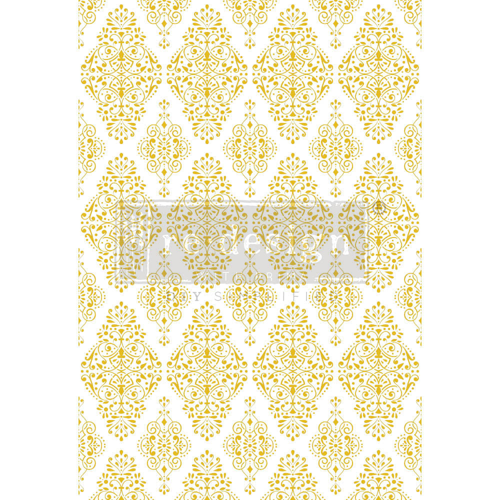 Kacha Gold Damask Decor Transfers® - total sheet size 24"x35", cut into 2 sheets