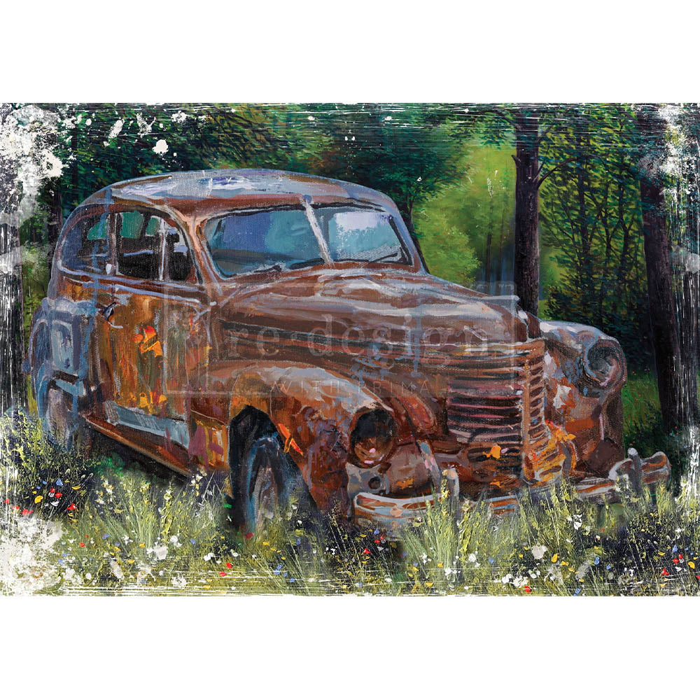 This Rusty Car A1 Rice Paper Decoupage