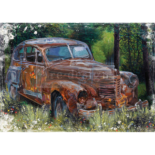 This Rusty Car A1 Rice Paper Decoupage