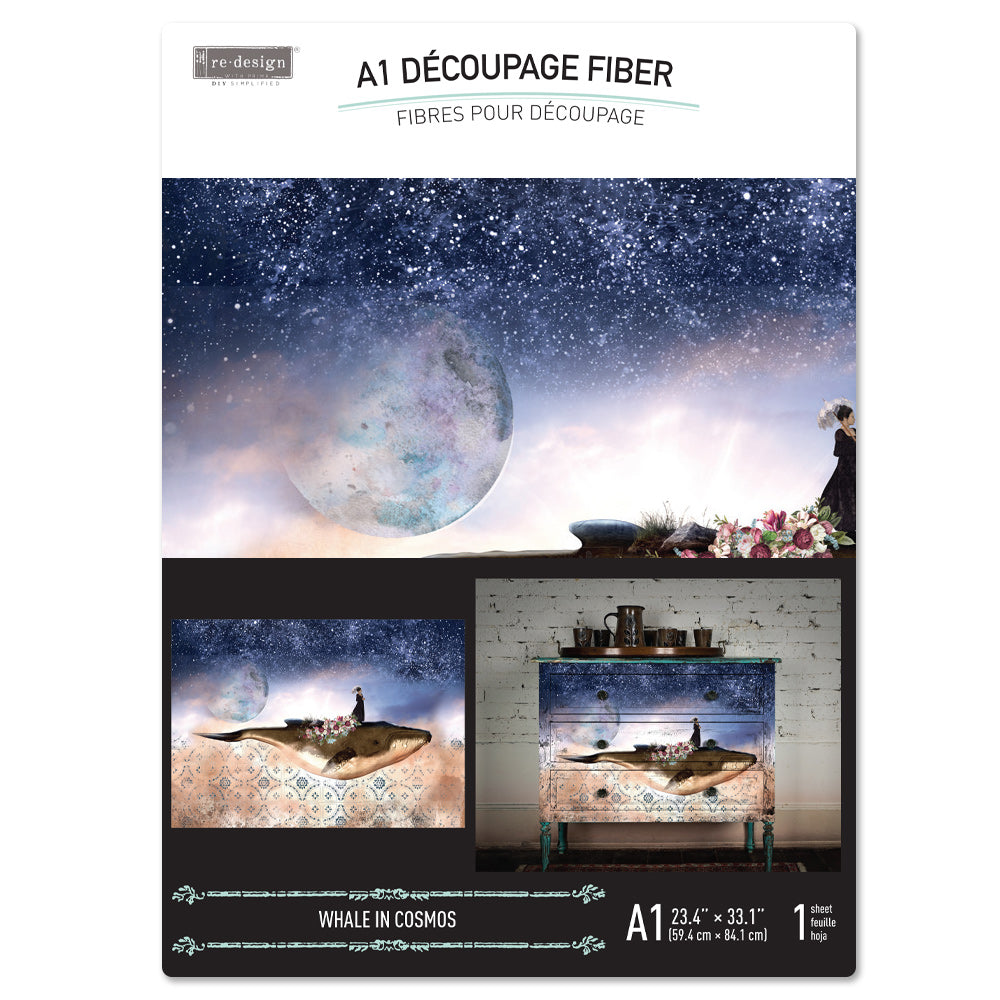 Whale In Cosmos - A1 Fiber Paper Decoupage