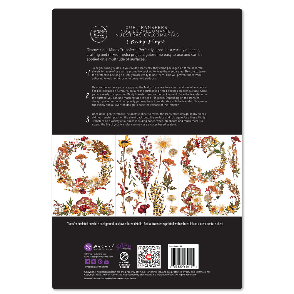 Dried Wildflowers - Decor Middy Transfers - 3 sheets, 8.5"x11"