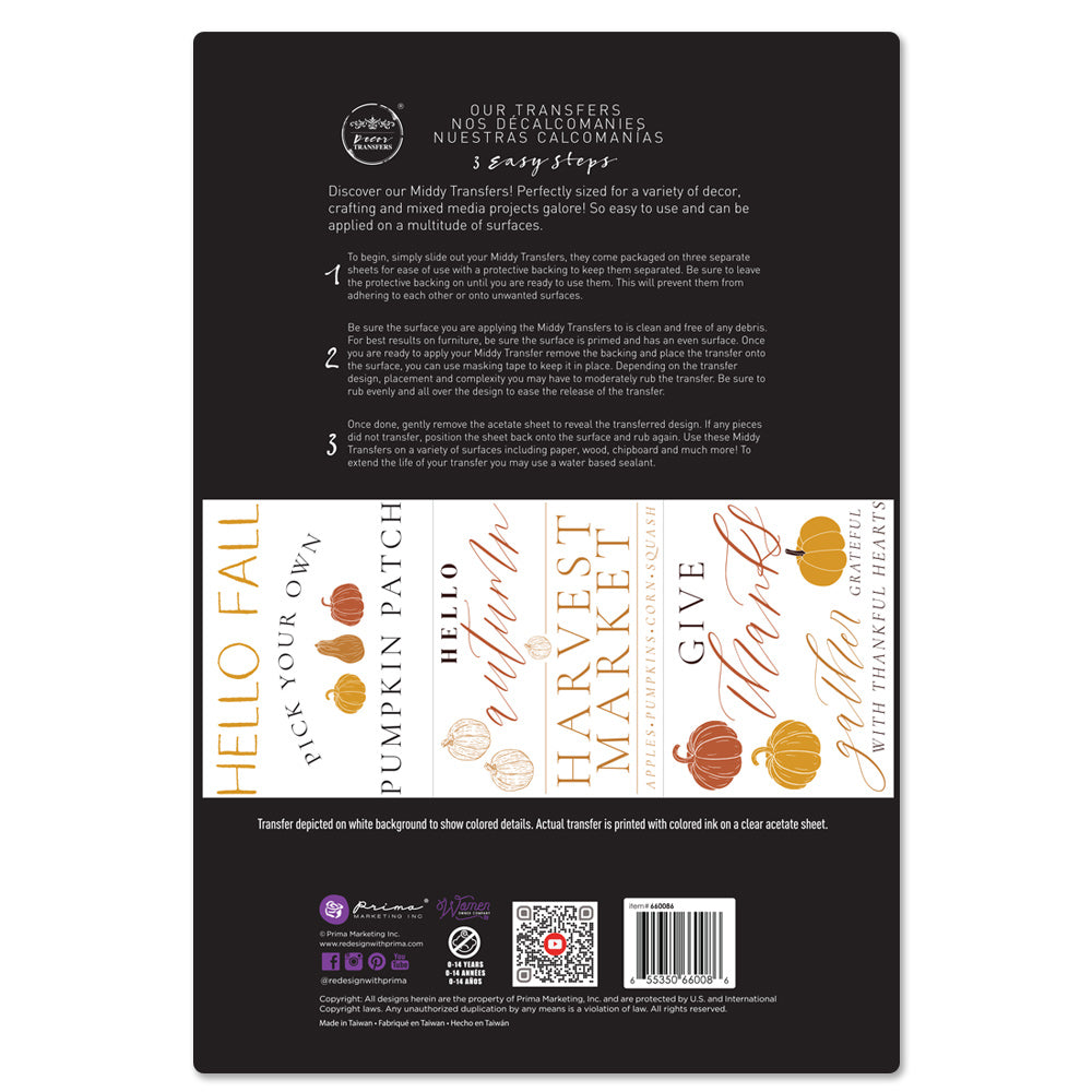 Fall Festive - Decor Middy Transfers - 3 sheets, 8.5"x11"