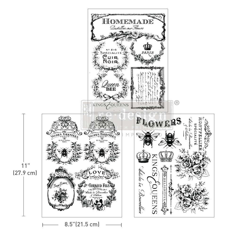 French Labels - Decor Middy Transfers - 3 sheets, 8.5"x11"