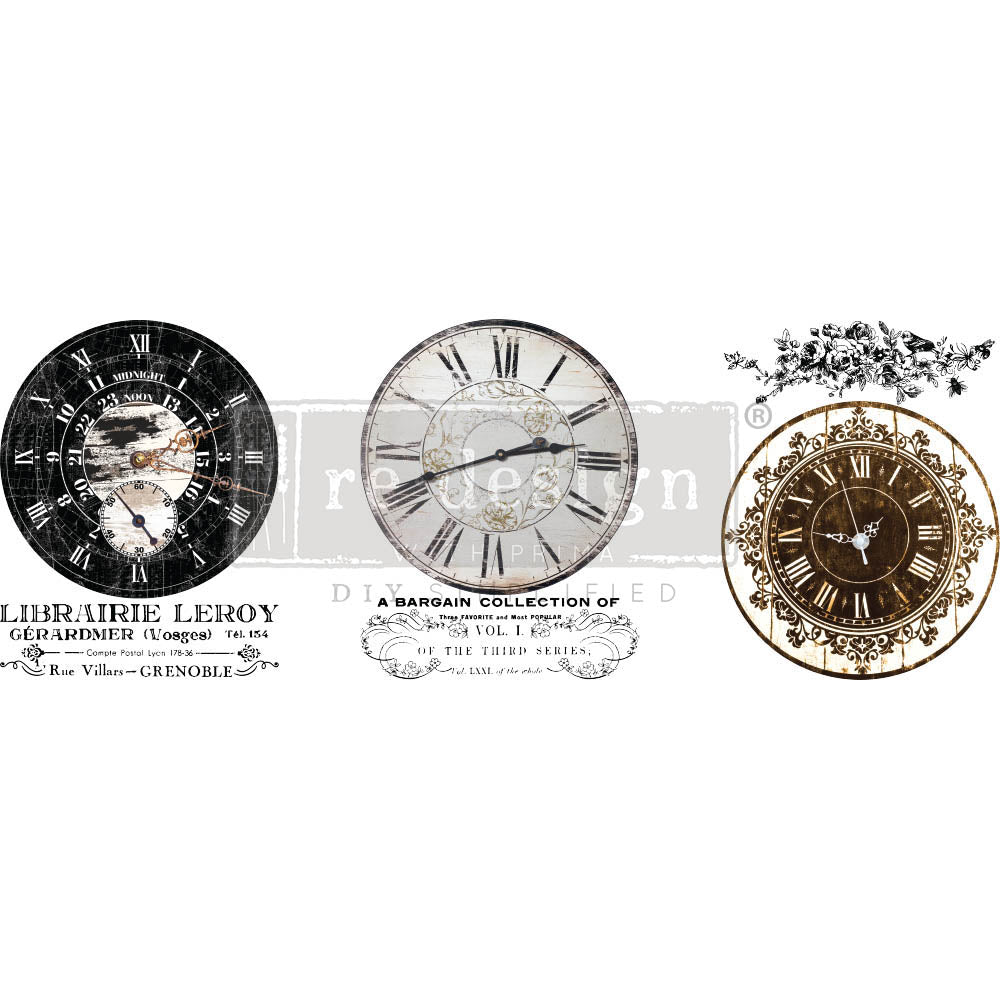 Vintage Clocks - Decor Middy Transfers - 3 sheets, 8.5"x11"